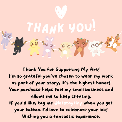 Thank you message with button eye plush doodles clipped to a laundry line horizontally across the image.